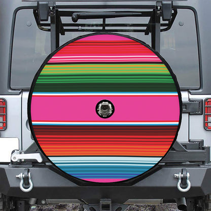 Colorful Mexican Blanket Stripe Print Tire Cover With Camera Hole