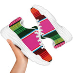 Colorful Mexican Blanket Stripe Print White Chunky Shoes