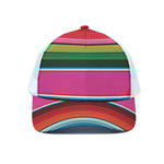 Colorful Mexican Blanket Stripe Print White Mesh Trucker Cap