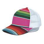 Colorful Mexican Blanket Stripe Print White Mesh Trucker Cap