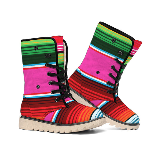 Colorful Mexican Blanket Stripe Print Winter Boots
