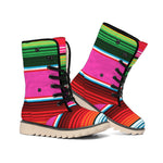 Colorful Mexican Blanket Stripe Print Winter Boots