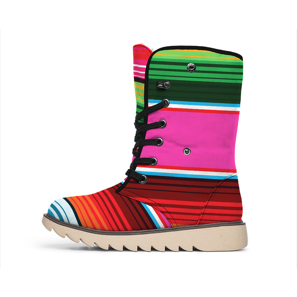 Colorful Mexican Blanket Stripe Print Winter Boots