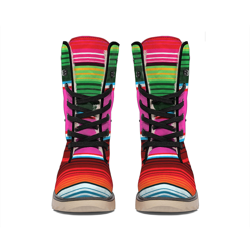 Colorful Mexican Blanket Stripe Print Winter Boots