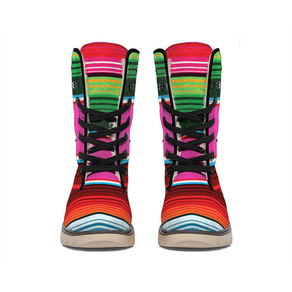 Colorful Mexican Blanket Stripe Print Winter Boots