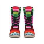 Colorful Mexican Blanket Stripe Print Winter Boots