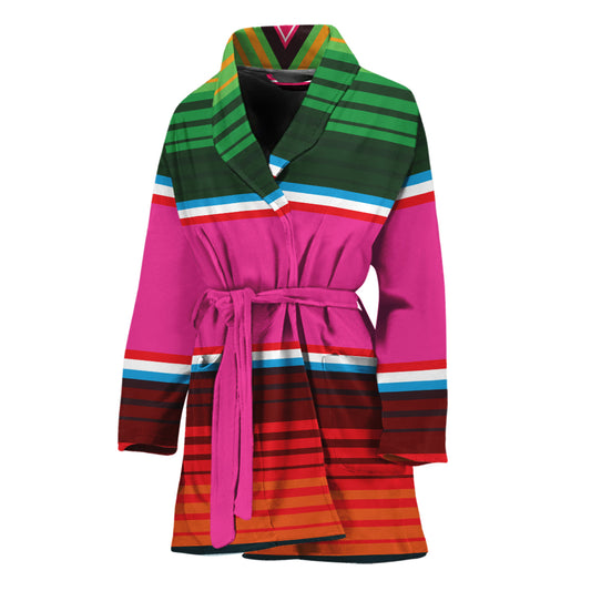 Colorful Mexican Blanket Stripe Print Women's Bathrobe