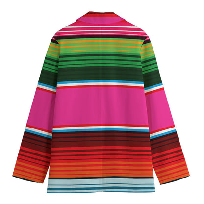 Colorful Mexican Blanket Stripe Print Women's Blazer