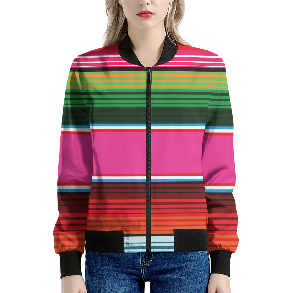 Colorful Mexican Blanket Stripe Print Women's Bomber Jacket
