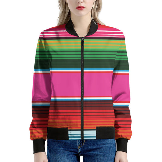 Colorful Mexican Blanket Stripe Print Women's Bomber Jacket