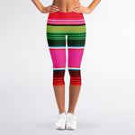 Colorful Mexican Blanket Stripe Print Women's Capri Leggings