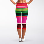 Colorful Mexican Blanket Stripe Print Women's Capri Leggings