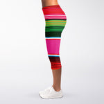 Colorful Mexican Blanket Stripe Print Women's Capri Leggings