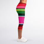 Colorful Mexican Blanket Stripe Print Women's Capri Leggings