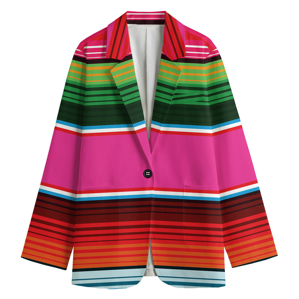 Colorful Mexican Blanket Stripe Print Women's Cotton Blazer