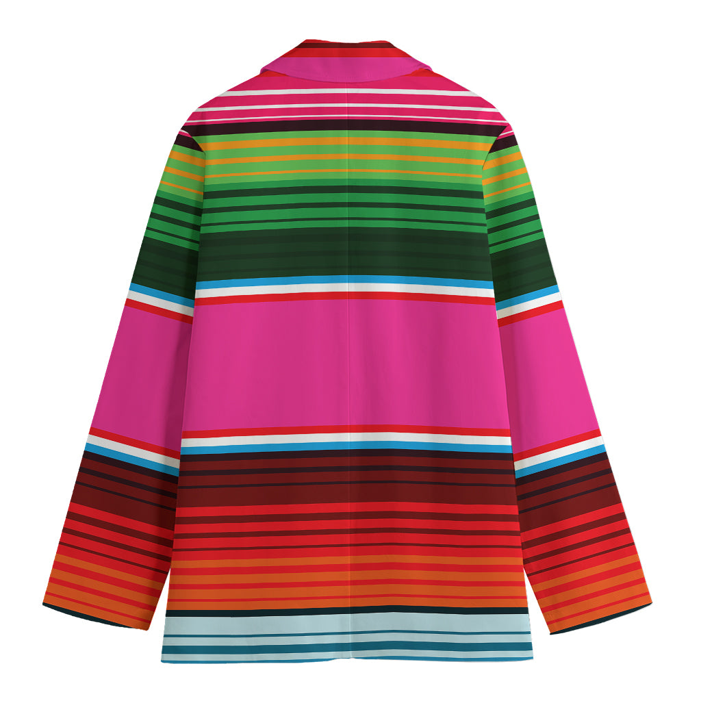 Colorful Mexican Blanket Stripe Print Women's Cotton Blazer