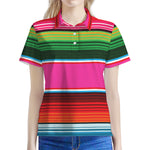 Colorful Mexican Blanket Stripe Print Women's Polo Shirt