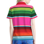 Colorful Mexican Blanket Stripe Print Women's Polo Shirt