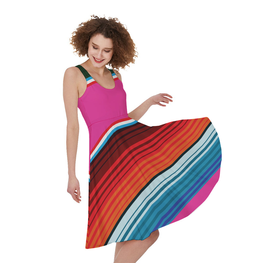 Colorful Mexican Blanket Stripe Print Women's Sleeveless Dress