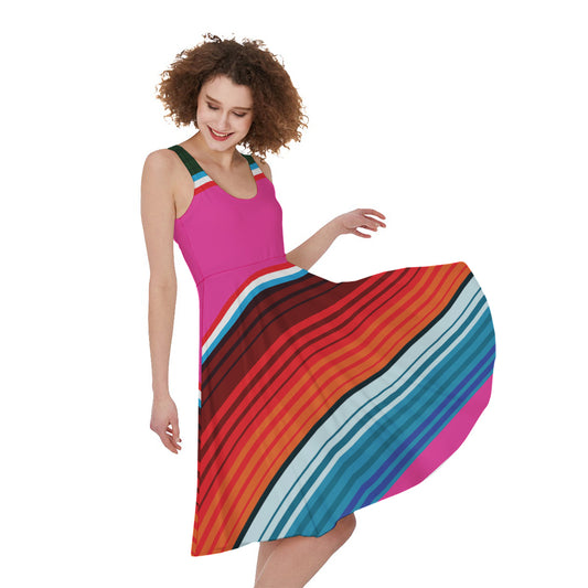 Colorful Mexican Blanket Stripe Print Women's Sleeveless Dress