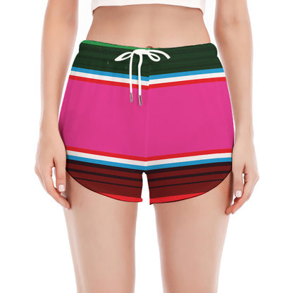 Colorful Mexican Blanket Stripe Print Women's Split Running Shorts