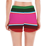 Colorful Mexican Blanket Stripe Print Women's Split Running Shorts