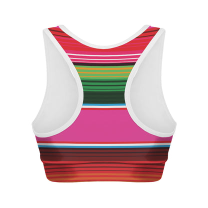 Colorful Mexican Blanket Stripe Print Women's Sports Bra
