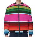 Colorful Mexican Blanket Stripe Print Zip Sleeve Bomber Jacket