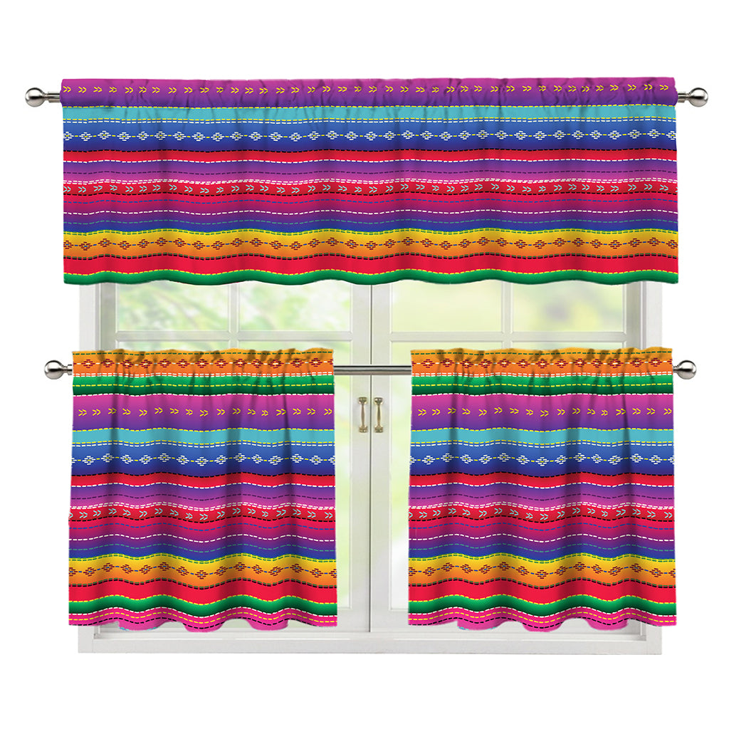 Colorful Mexican Serape Pattern Print 3 Piece Kitchen Curtains