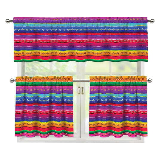 Colorful Mexican Serape Pattern Print 3 Piece Kitchen Curtains