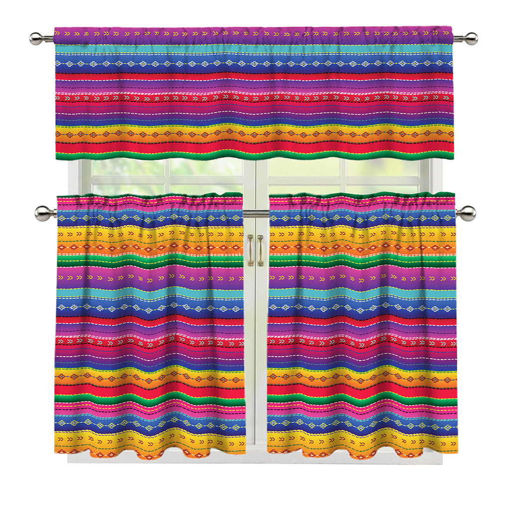 Colorful Mexican Serape Pattern Print 3 Piece Kitchen Curtains