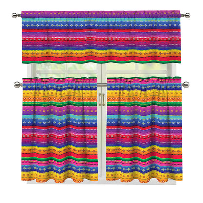 Colorful Mexican Serape Pattern Print 3 Piece Kitchen Curtains