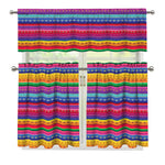Colorful Mexican Serape Pattern Print 3 Piece Kitchen Curtains