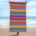 Colorful Mexican Serape Pattern Print Beach Towel