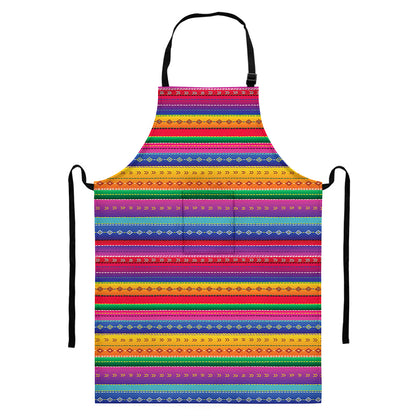Colorful Mexican Serape Pattern Print Bib Apron With Pocket