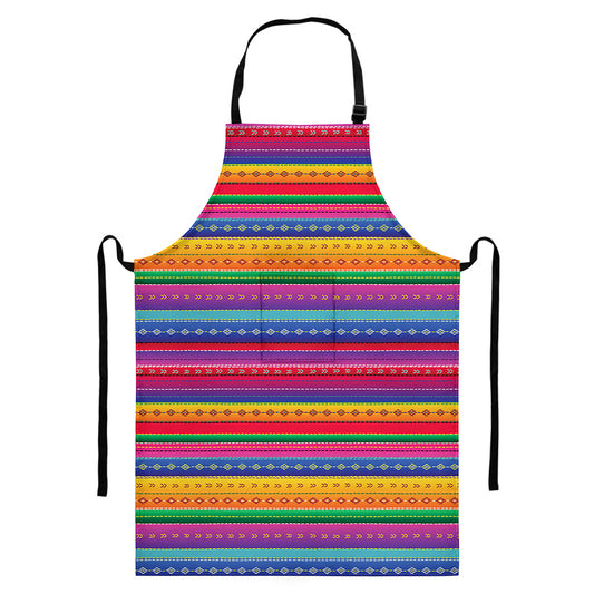 Colorful Mexican Serape Pattern Print Bib Apron With Pocket