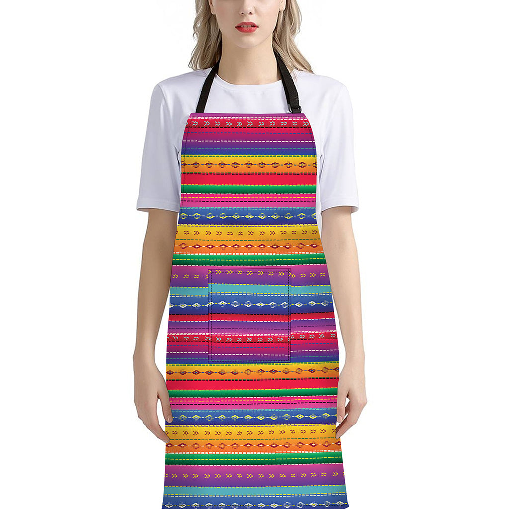 Colorful Mexican Serape Pattern Print Bib Apron With Pocket