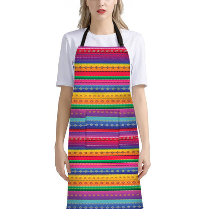 Colorful Mexican Serape Pattern Print Bib Apron With Pocket