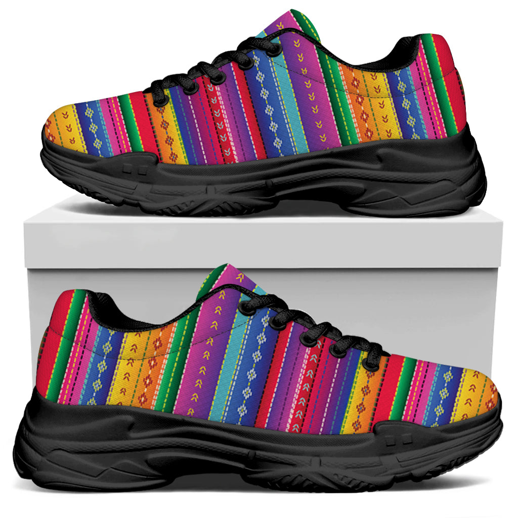 Colorful Mexican Serape Pattern Print Black Chunky Shoes