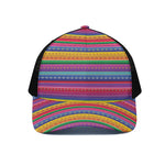 Colorful Mexican Serape Pattern Print Black Mesh Trucker Cap