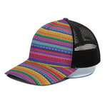Colorful Mexican Serape Pattern Print Black Mesh Trucker Cap