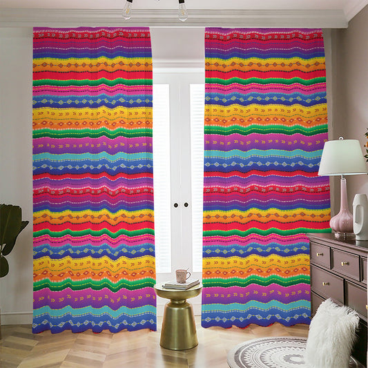 Colorful Mexican Serape Pattern Print Blackout Pencil Pleat Curtains