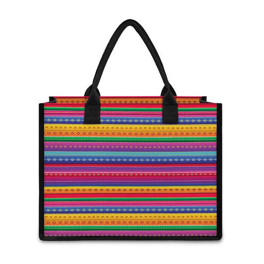 Colorful Mexican Serape Pattern Print Canvas Tote Bag