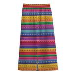Colorful Mexican Serape Pattern Print Cotton Front Slit Maxi Skirt