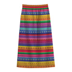 Colorful Mexican Serape Pattern Print Cotton Front Slit Maxi Skirt