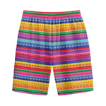 Colorful Mexican Serape Pattern Print Cotton Shorts