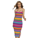 Colorful Mexican Serape Pattern Print Cross Back Cami Dress