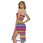 Colorful Mexican Serape Pattern Print Cross Back Cami Dress