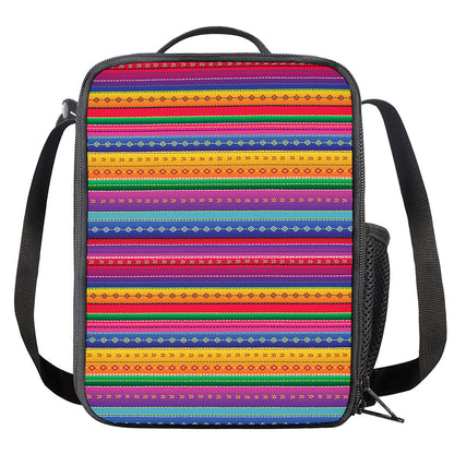 Colorful Mexican Serape Pattern Print Crossbody Lunch Bag