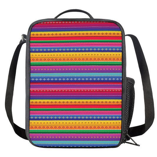 Colorful Mexican Serape Pattern Print Crossbody Lunch Bag
